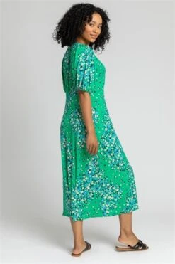 Green Petite Floral Print Stretch Maxi Dress -Outlet Modi Qube Store 00065d84 ef35 4417 8859 fe29c2b11cc7