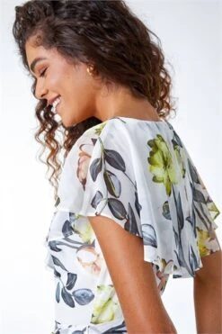 Red Floral Print Chiffon Wrap Dress