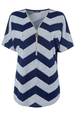 Orange Leaf Print Zip Detail Stretch Top