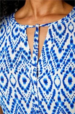 Blue Petite Floral Print Stretch Dress