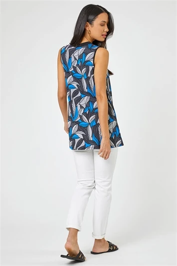 Grey Textured Leaf Print Zip Front Top 4 Grey Textured Leaf Print Zip Front Top - Image 2