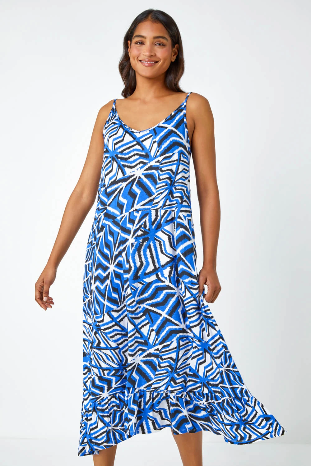 Blue Abstract Print Pocket Midi Dress 4 Blue Abstract Print Pocket Midi Dress - Image 2