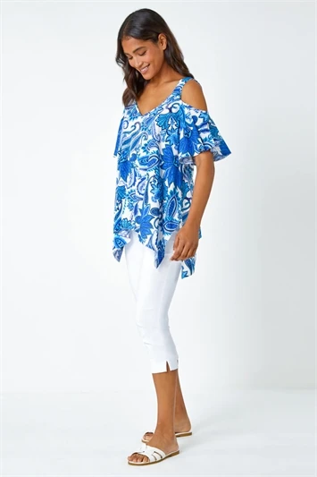 Blue Tie Dye Jersey Cold Shoulder Top 6 Blue Tie Dye Jersey Cold Shoulder Top - Image 4