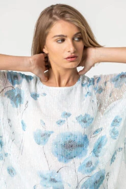 Blue Mesh Overlay Floral Print Top -Outlet Modi Qube Store 03c97b78 25f3 4657 8829 7a5f62f72446