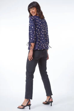Navy Metallic Spot Print Blouson Top -Outlet Modi Qube Store 050f862b df33 4456 9d5d 74b9b05660de