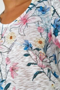 Green Palm Print Embellished Tunic Top