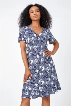 Blue Petite Floral Ruched Stretch Tea Dress -Outlet Modi Qube Store 06c48cc4 987b 4f76 ae09 4af6f408fe50