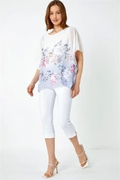 Ivory Floral Print Longline Blouse -Outlet Modi Qube Store 0715df1d 3cef 4a33 a9d1 b2b8cfe68ab7