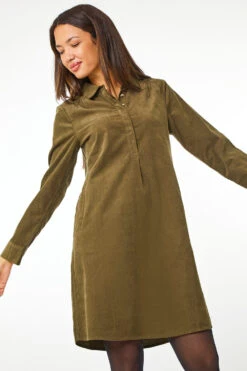 Khaki Corduroy Tunic Shirt Dress -Outlet Modi Qube Store 07921555 42a3 4427 aadb 96c3c6eeecc6