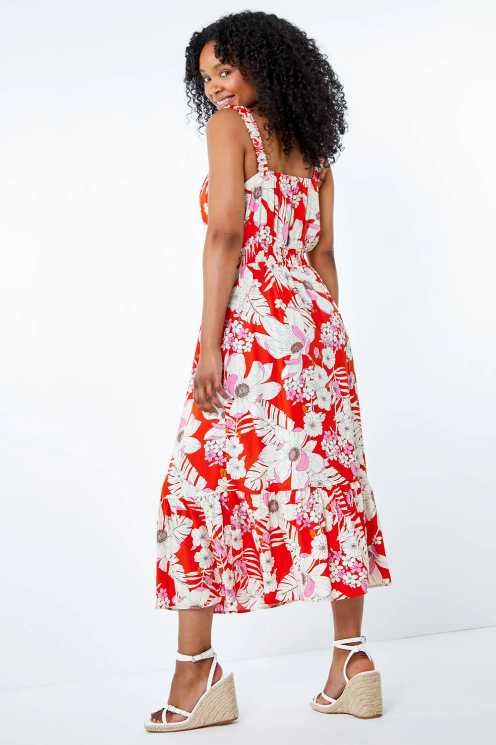 Red Petite Floral Tiered Midi Sundress 4 Red Petite Floral Tiered Midi Sundress - Image 2