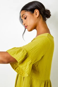 Pea Green Textured Tiered Smock Dress -Outlet Modi Qube Store 07b1d2fc 701e 4deb bcc6 232d6eb285e9