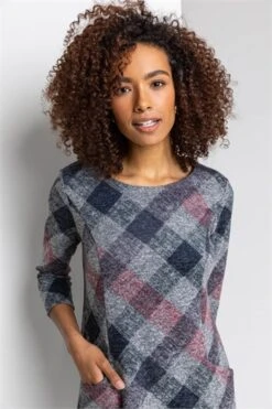 Navy Check Print Pocket Shift Dress -Outlet Modi Qube Store 07ee1101 335e 48ac befd fae51999349c