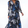 Blue Floral Print Chiffon Wrap Midi Dress -Outlet Modi Qube Store 07f24dba 6e76 4da6 9ab6 7b53dc068d45