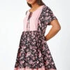 Black Floral Border Print Smock Dress
