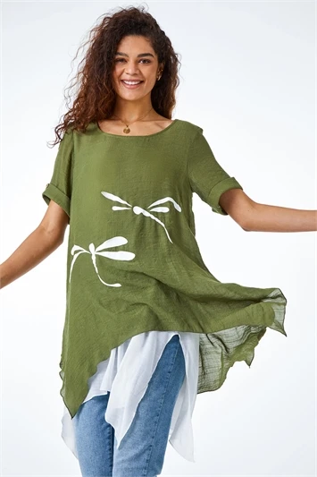 Lime Floral Print Asymmetric Tunic Top 4 Lime Floral Print Asymmetric Tunic Top - Image 2