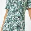 Green Floral Print Button Detail Midi Dress