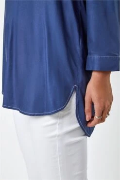 Navy Plain Oversized Cotton Blend Shirt -Outlet Modi Qube Store 0906be69 7174 4f46 ab54 fe26506ace5a