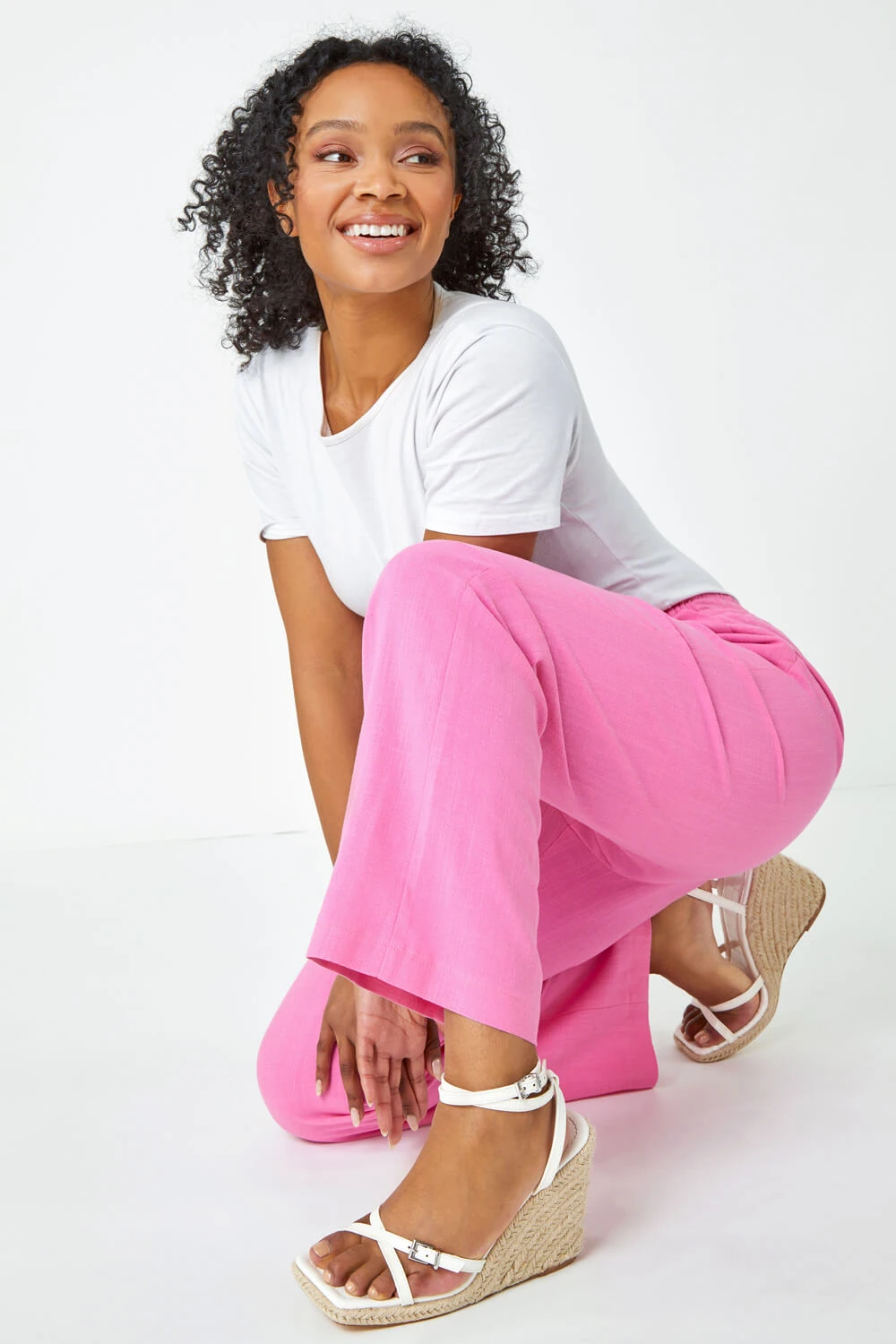 Pink Petite Wide Leg Linen Blend Trouser 3 Pink Petite Wide Leg Linen Blend Trouser