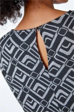 Light Grey Petite Split Neck Animal Print Mini Dress