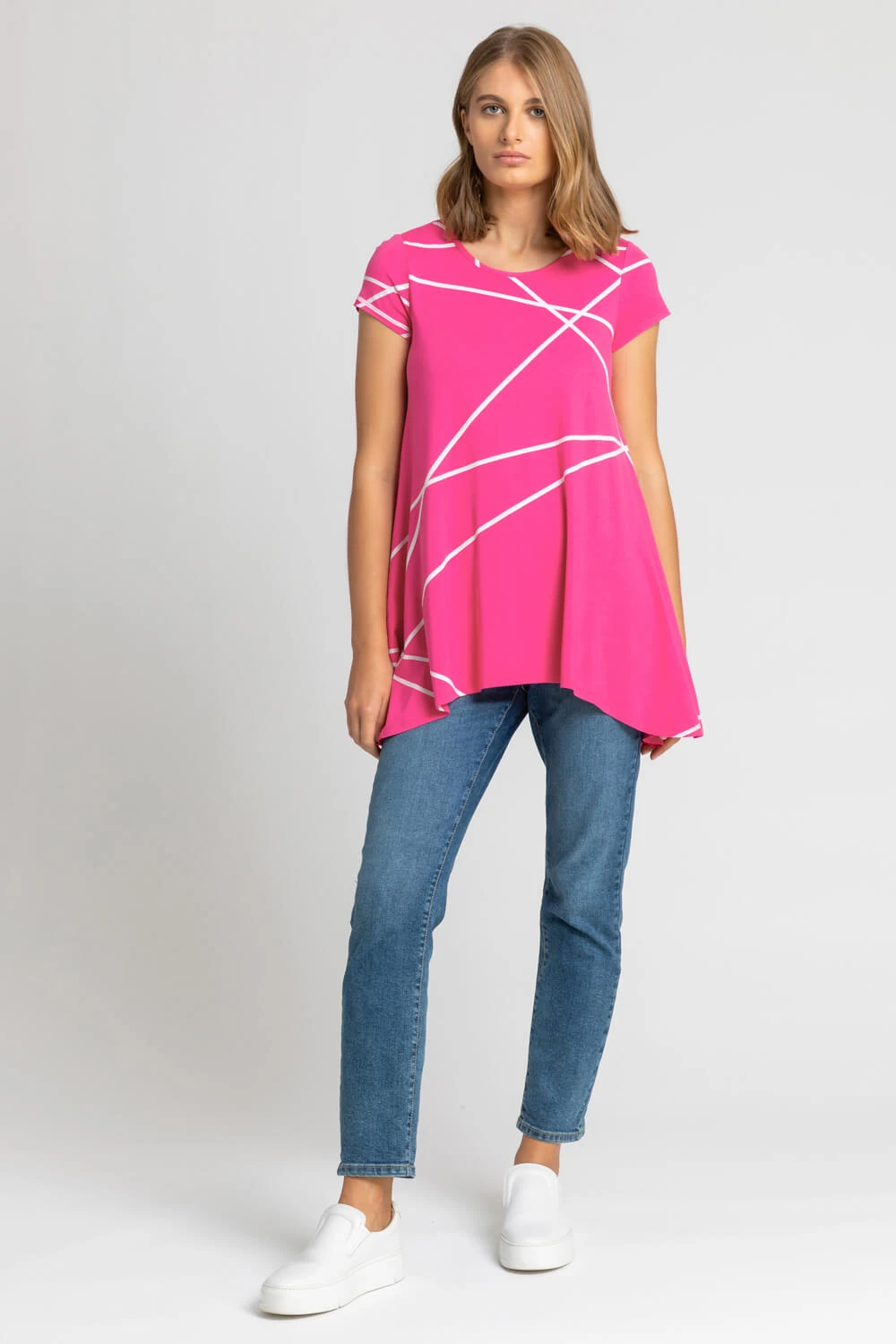 Pink Linear Print Hanky Hem Top 5 Pink Linear Print Hanky Hem Top - Image 3