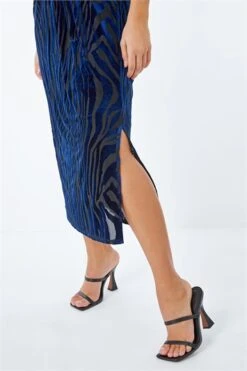 Blue Petite Ruched Glitter Midi Dress
