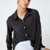 Black Oversized Woven Button Up Shirt -Outlet Modi Qube Store 0af1188a d579 498b aad7 caccd8012218