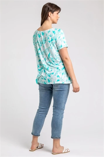Green Curve Square Neck Floral Top 5 Green Curve Square Neck Floral Top - Image 3