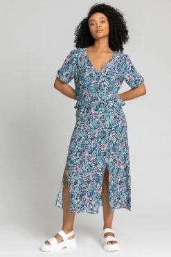 Blue Petite Floral Frill Detail Midi Dress -Outlet Modi Qube Store 0b7edaf3 b550 4059 86aa 380f99e5772d