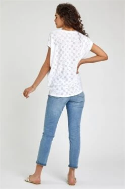 Navy Cotton Broderie Puff Sleeve Top