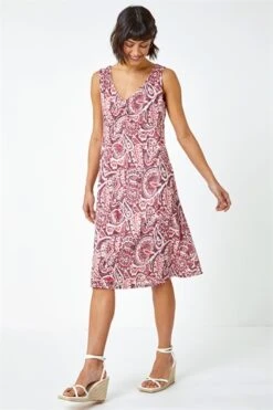 Light Pink Sleeveless Floral Midi Stretch Dress -Outlet Modi Qube Store 0bcfd75b 6b9b 43e8 bbe2 d154636df607