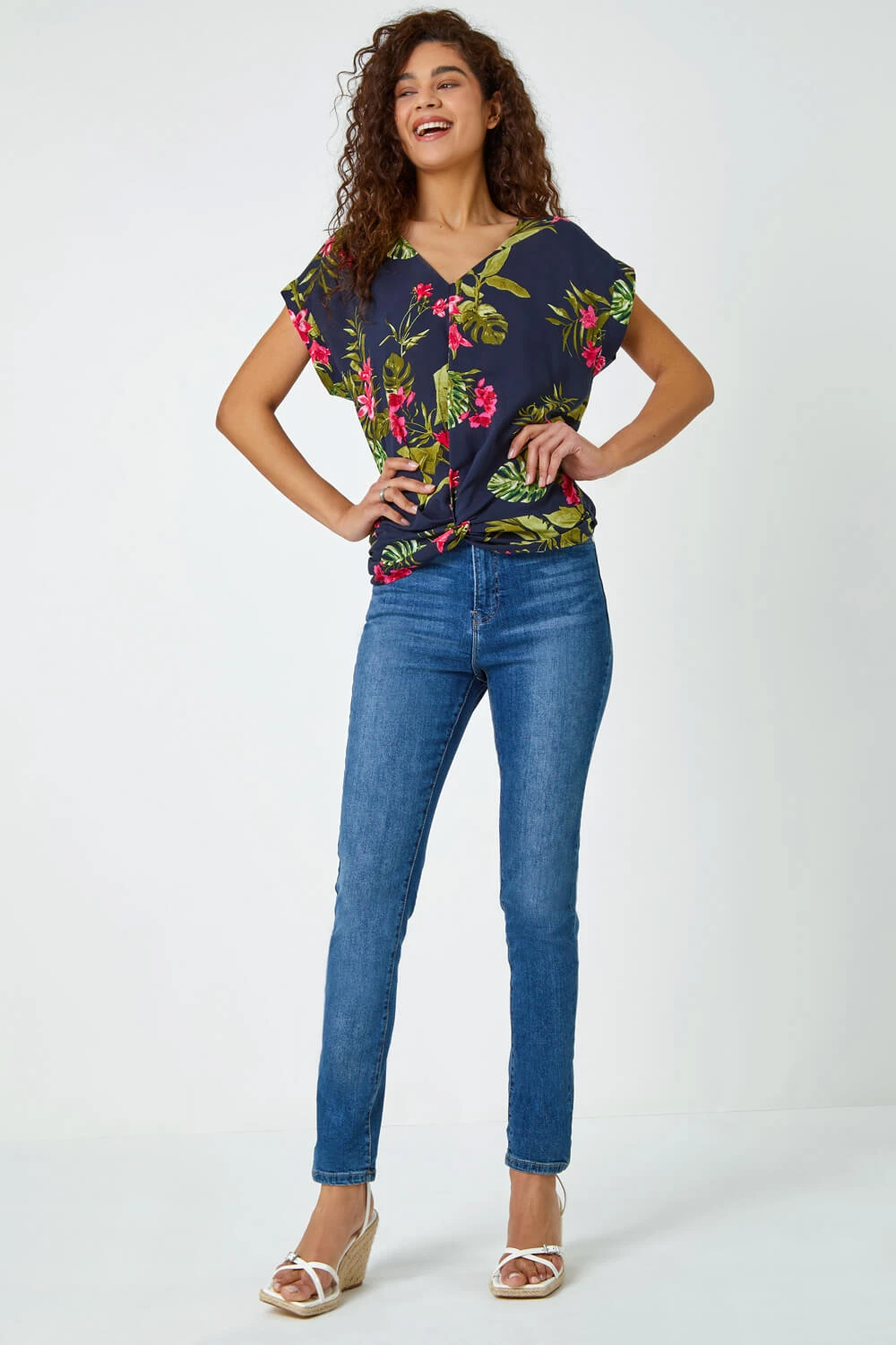 Pink Floral Palm Print Twist Top 4 Pink Floral Palm Print Twist Top - Image 2