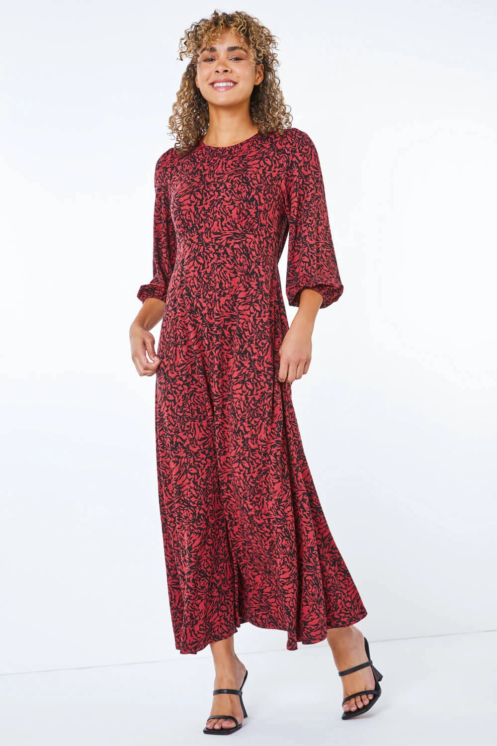 Rust Petite Floral Print Stretch Midi Dress 4 Rust Petite Floral Print Stretch Midi Dress - Image 2