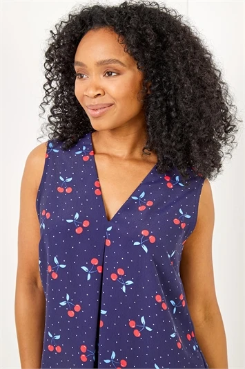 Navy Petite Cherry Spot Print Wrap Dress 4 Navy Petite Cherry Spot Print Wrap Dress - Image 2