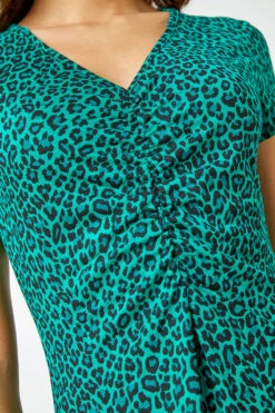 Green Leopard Print Ruched Midi Dress -Outlet Modi Qube Store 0d22bde5 2277 4285 b6f6 6c23affa534c