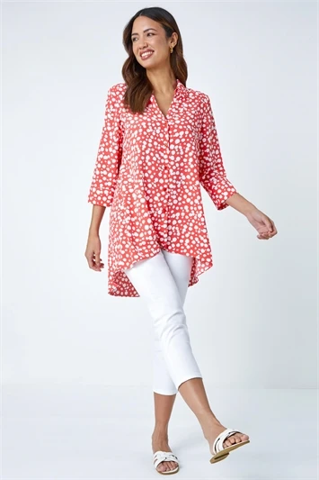 Pink Linear Floral Print Pleat Front Top 5 Pink Linear Floral Print Pleat Front Top - Image 3