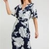 Black Petite Floral Print Belted Wrap Dress