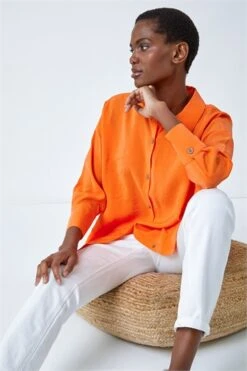 Orange Puff Sleeve Button Detail Blouse -Outlet Modi Qube Store 0f589ac3 ac02 4332 821b eca1fb05f118