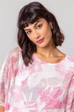 Pink Stripe Print Mesh Overlay Top -Outlet Modi Qube Store 0f87fbf1 e9c4 4d64 8780 9fef7055fdc7