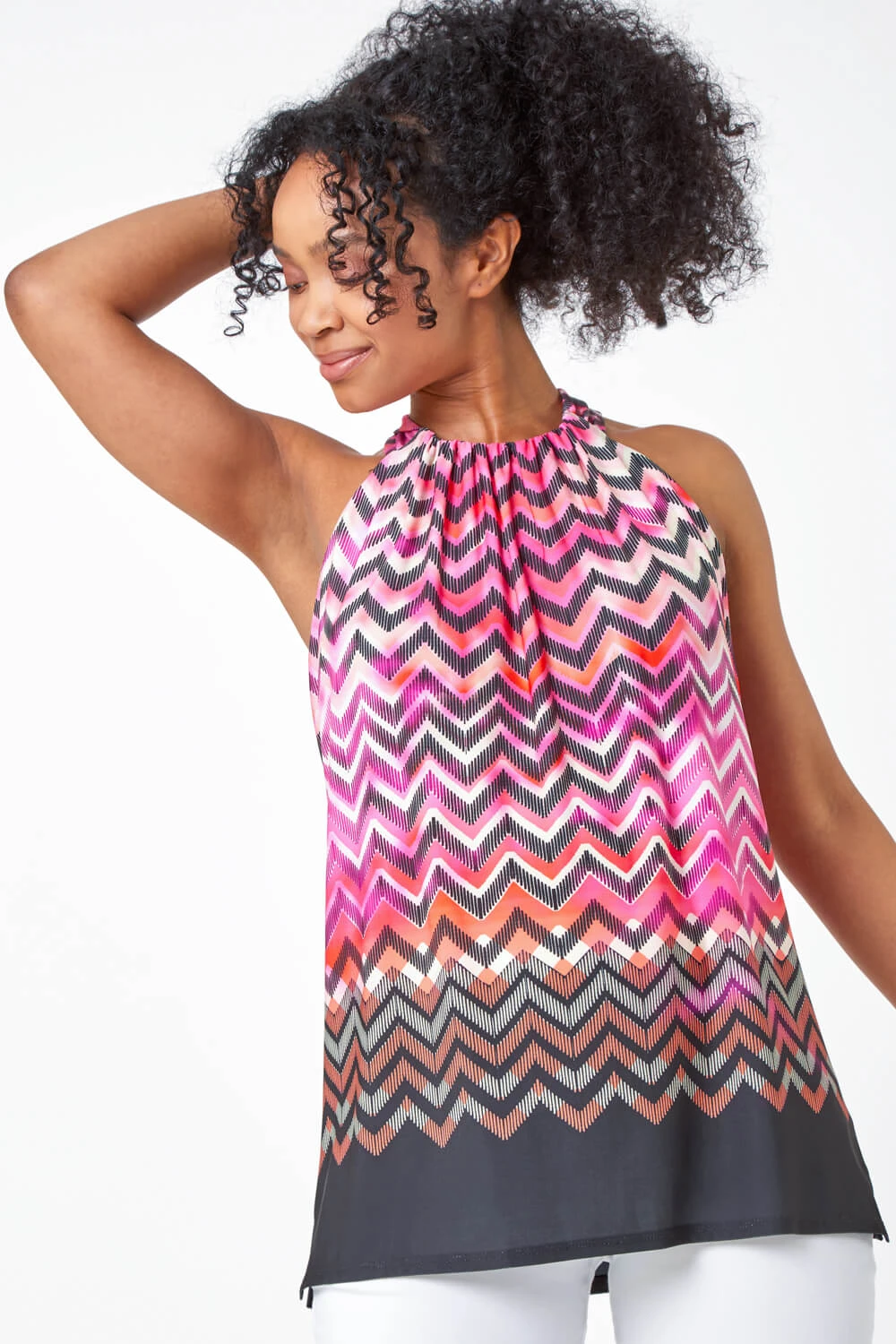 Pink Petite Zig Zag Print Halterneck Top 6 Pink Petite Zig Zag Print Halterneck Top - Image 4