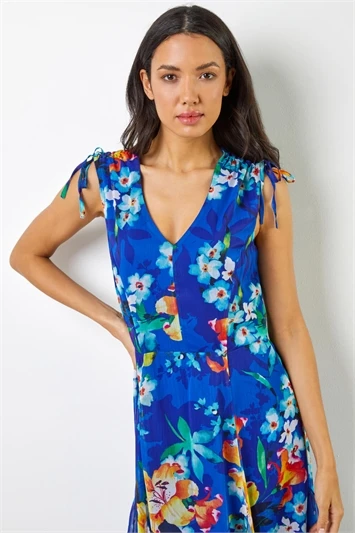 Blue Sleeveless Floral Print Maxi Dress 5 Blue Sleeveless Floral Print Maxi Dress - Image 3