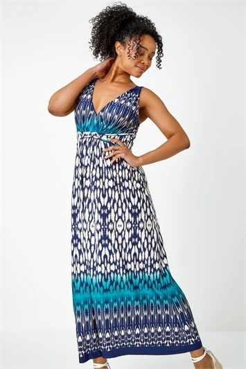 Rust Sleeveless Aztec Maxi Stretch Dress 6 Rust Sleeveless Aztec Maxi Stretch Dress - Image 4