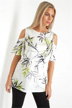 Fuchsia Tropical Cold Shoulder Bardot Top