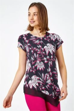 Black Floral Chiffon Hem Stretch Top -Outlet Modi Qube Store 1185863c 10b2 4653 b01e ecaea24d3523