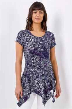 Aqua Dragonfly Print Asymmetric Tunic Top -Outlet Modi Qube Store 118d6bcf 67dc 40f8 b13e 21acece7fa7d