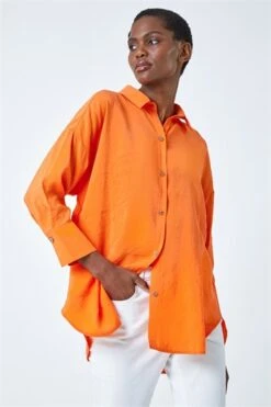 Orange Puff Sleeve Button Detail Blouse -Outlet Modi Qube Store 11e36489 e002 4748 b3df 0d5e5c1383c2