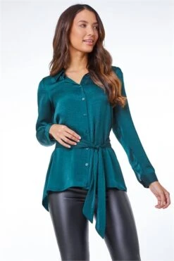 Green Satin Ruffle Neck Blouse -Outlet Modi Qube Store 11ea36eb 4667 43e9 8437 18e9d6c0460d