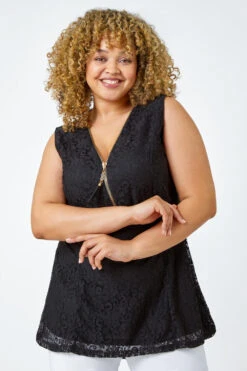 Black Curve Zip Detail Lace Top -Outlet Modi Qube Store 12c71408 8350 4ed2 a01a 9b810c09bed6