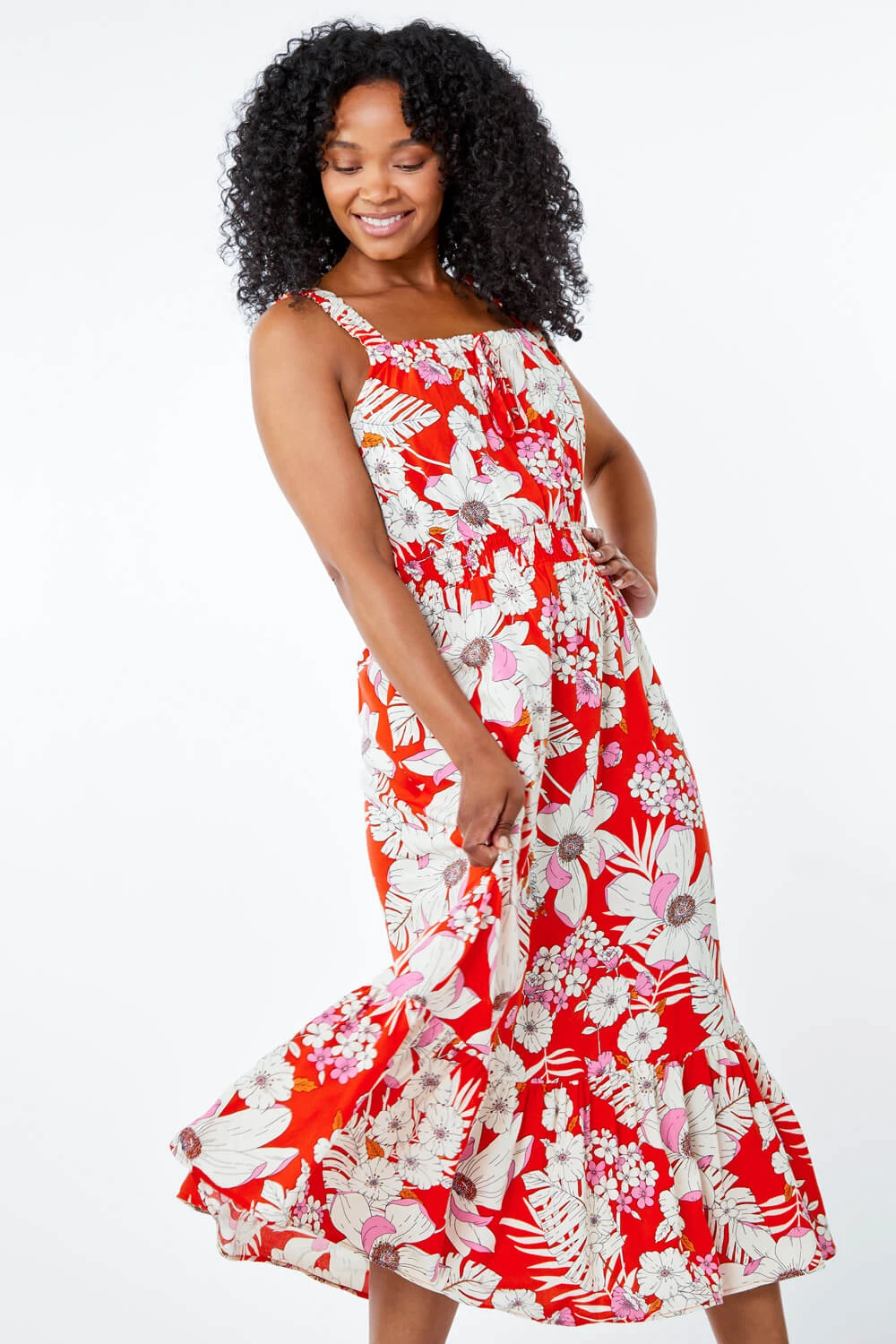 Red Petite Floral Tiered Midi Sundress 5 Red Petite Floral Tiered Midi Sundress - Image 3