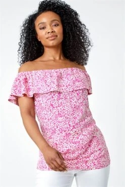 Light Pink Petite Embroidered Cotton Bardot Top -Outlet Modi Qube Store 143b111f a1cb 48b4 a31d 9ef9c2b63fe5