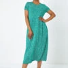 Green Petite Floral Print Midi Dress